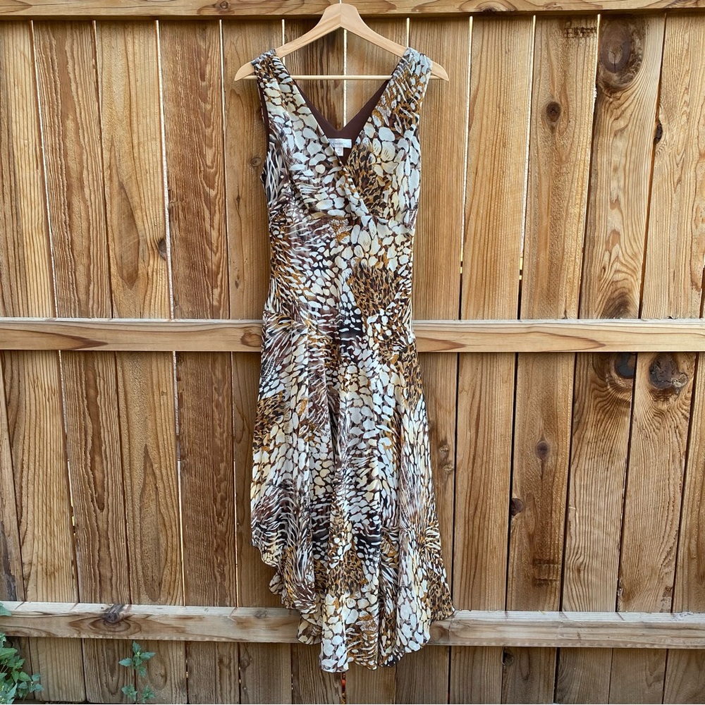 Dressbarn Brown and Cream Animal Print Asymmetrical Dress